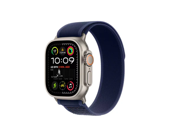 ابل ساعة الترا 2 جي بس اس + هيكل خلوي من التيتانيوم الطبيعي مقاس 49 ملم مع حلقة مسار زرقاء - ميديم/لارج